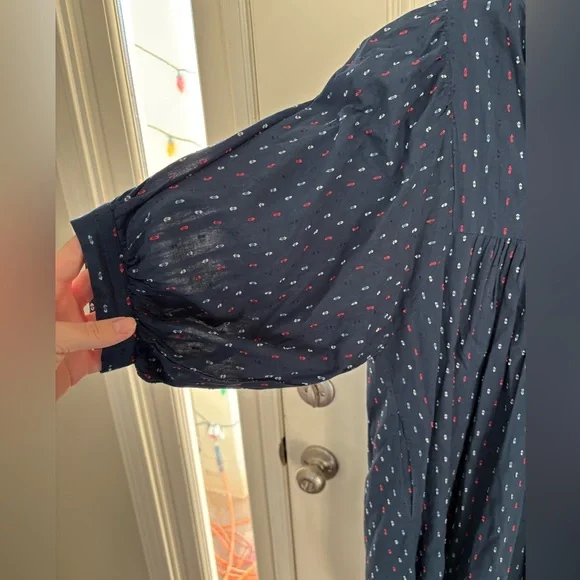 Never a Wallflower High Neck Dress Navy Swiss Dot Size Medium - Picture 4 of 8